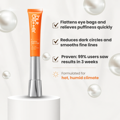 Orange skincare product with text on a white background